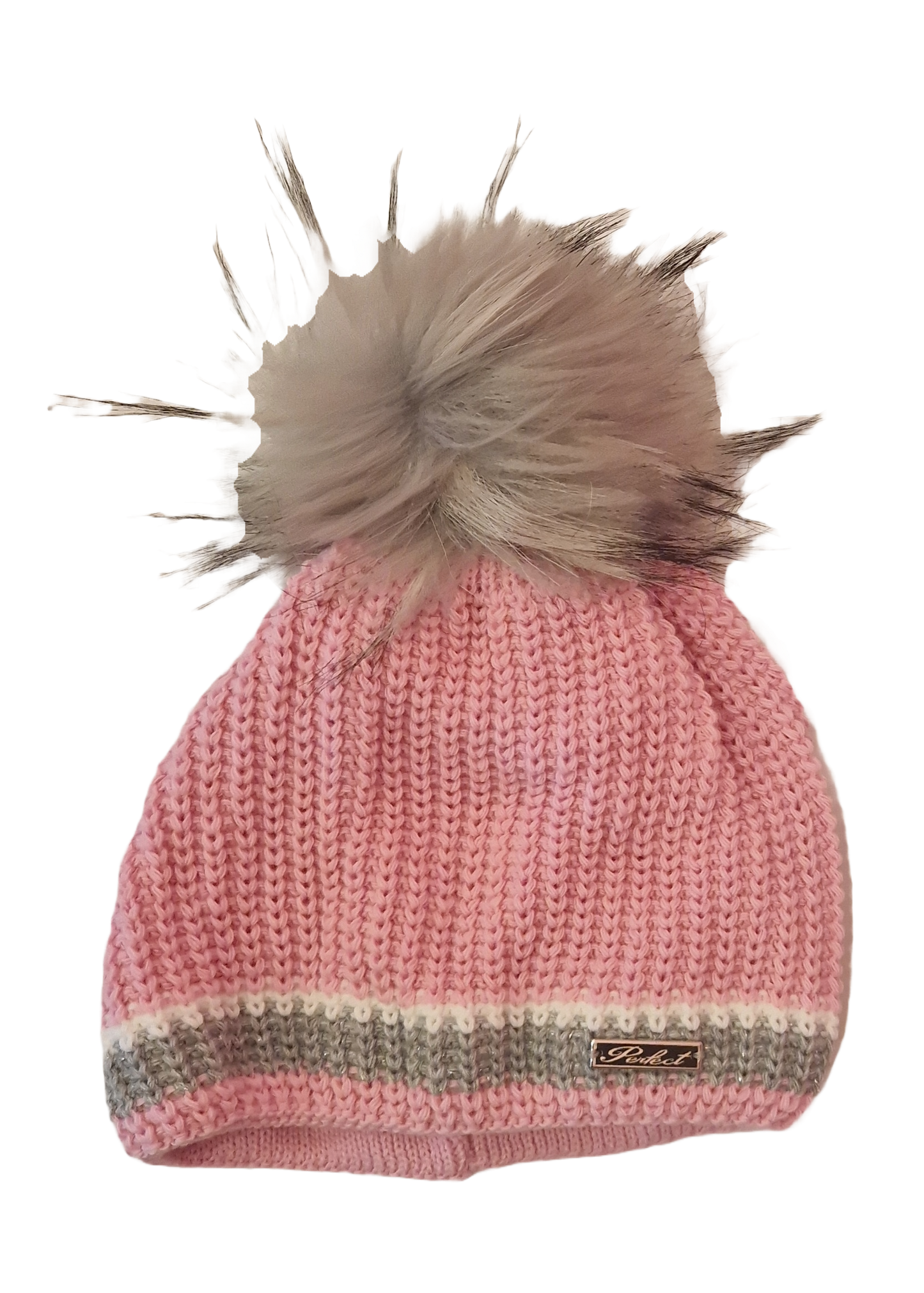 Glitter Stripe PomPom Hat | Pink
