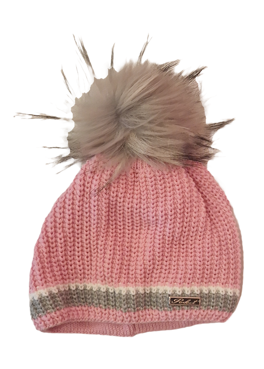 Glitter Stripe PomPom Hat | Pink