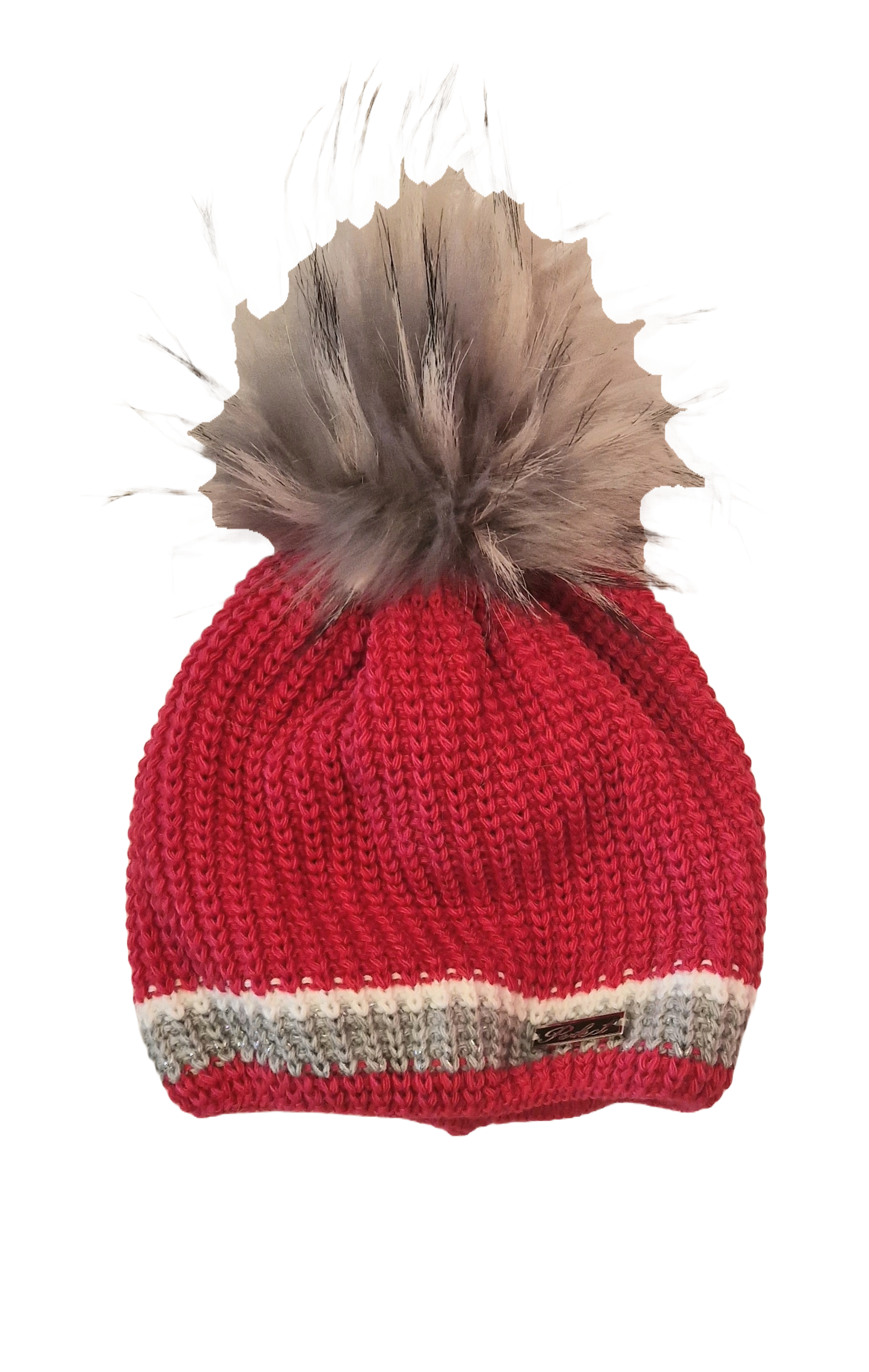 Glitter Stripe PomPom Hat | Raspberry