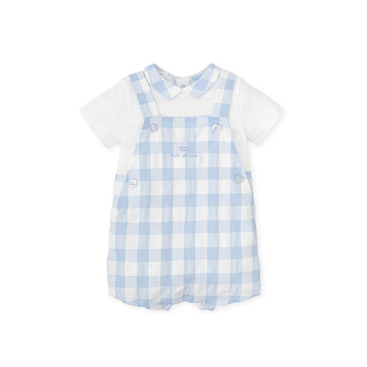 Gingham Dungaree-Style Romper | Sky Blue