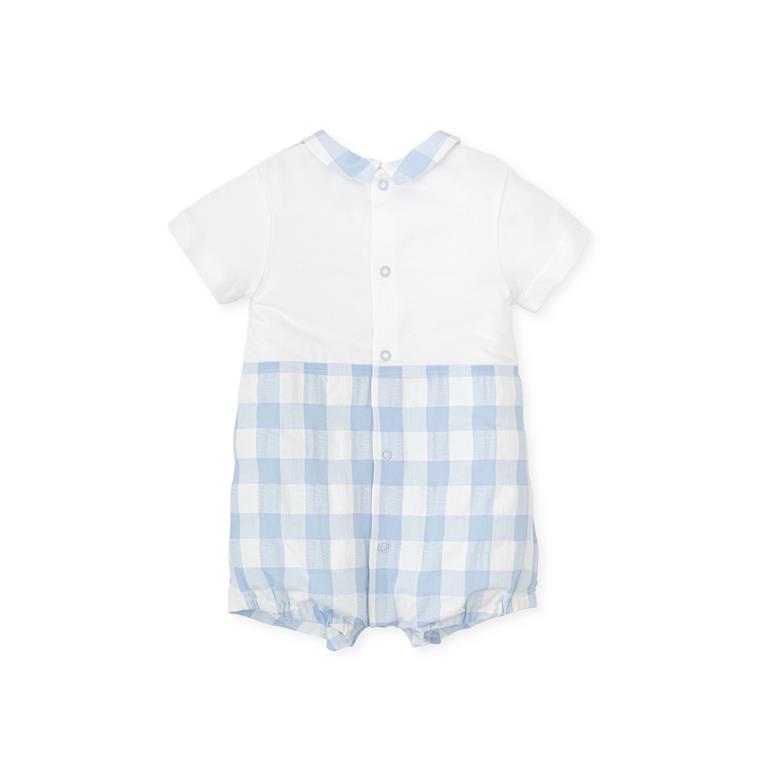 Gingham Dungaree-Style Romper | Sky Blue