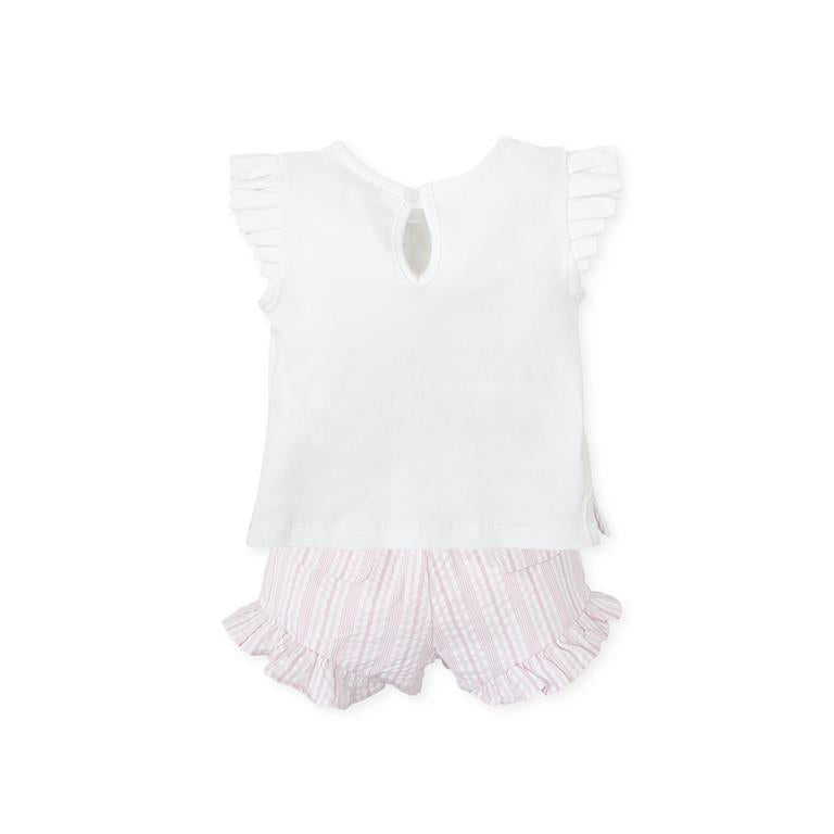 Ruffle Sleeve Top + Shorts Set | Pink Mixed Stripe