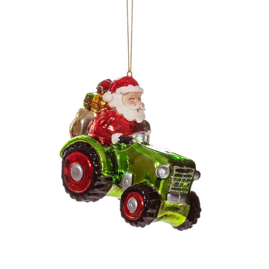 Santa On A Tractor Bauble