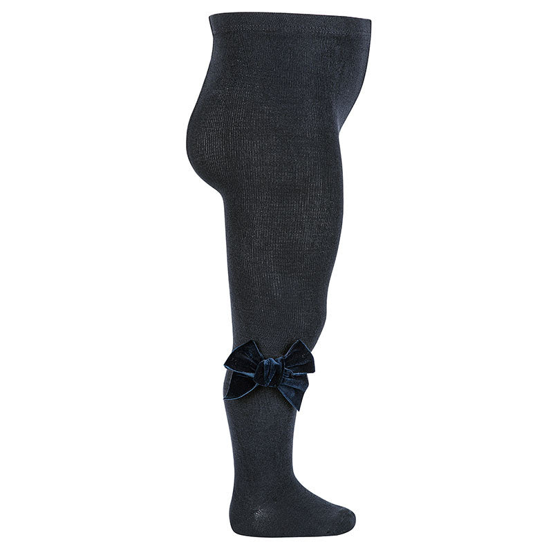 Tights With Velvet Bow | Navy Blue